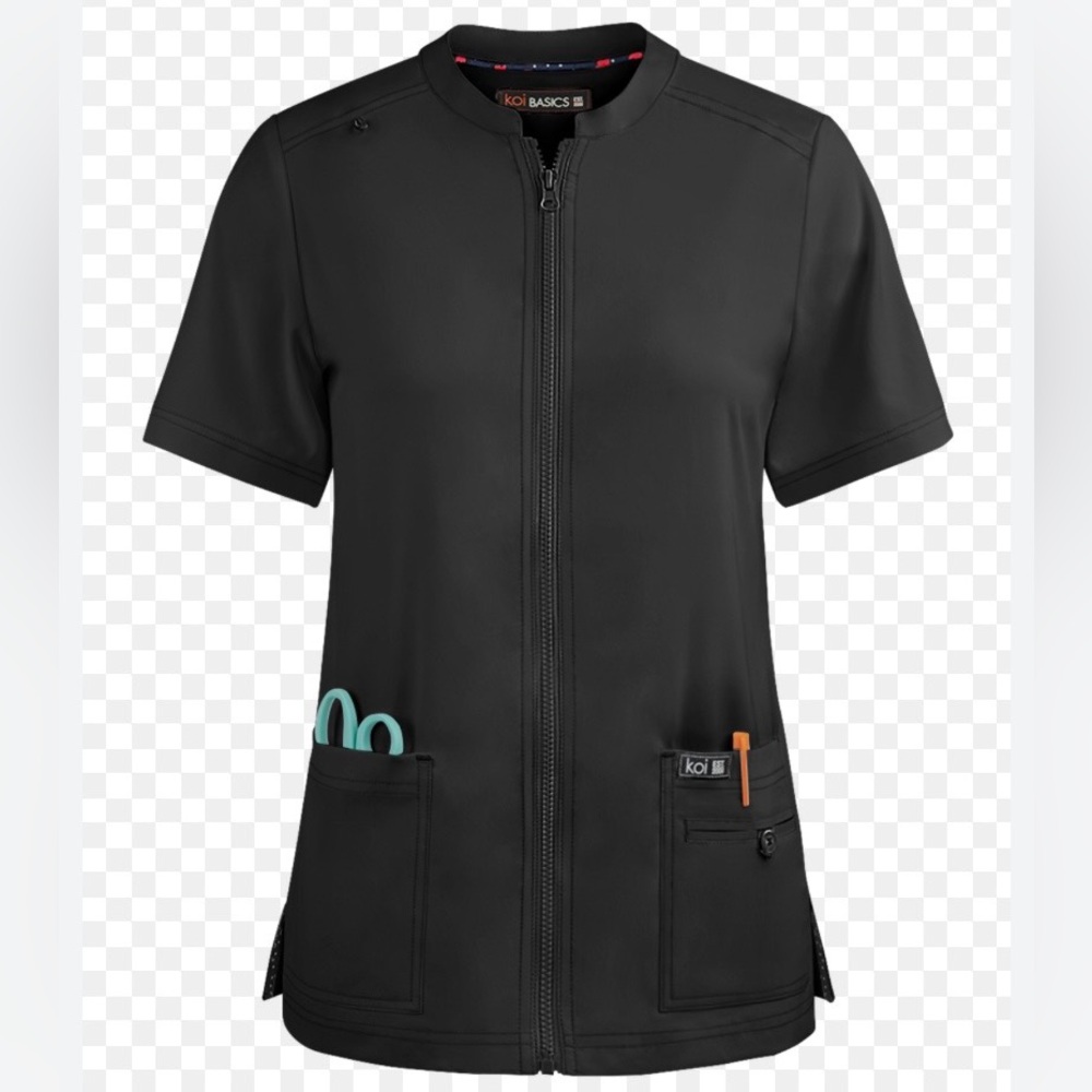 KOI Basics Madison 3-Pocket Zip Front Scrub Top, Women’s Small, Black